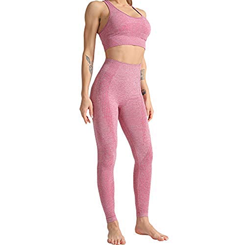 Conjunto Yoga 3 Piezas Ropa Fitness , Pantalones De Yoga Súper Elásticos Sin Costuras+Bralette Para Mujer+Camiseta Deportiva De Manga Larga Sin Costuras Mujer Rosa Rosa S