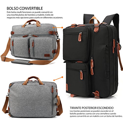 CoolBELL Maletín de Bandolera Convertible en Mochila para Guardar Ordenadores de Lienzo Casual Bolso de Hombro Mochila de Viaje y Bolsa de Mano a Ordenadores de 17,3 Pulgadas (43,9 cm.) (Gris)