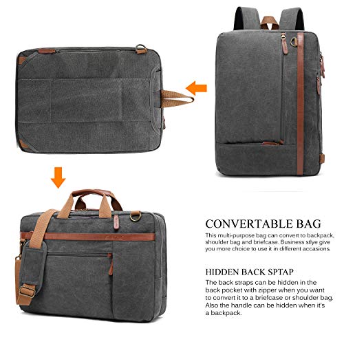 CoolBELL Mochila Convertible en Bolso de Hombro para Guardar Ordenadores portátiles. Maletín de Negocios Mochila de Viaje para Guardar Ordenadores portátiles de 17,3 Pulgadas (Gris Oscuro en Lienzo)