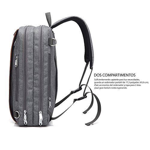 CoolBELL Mochila Convertible en Bolso de Hombro para Guardar Ordenadores portátiles. Maletín de Negocios Mochila de Viaje para Guardar Ordenadores portátiles de 17,3 Pulgadas (Gris)