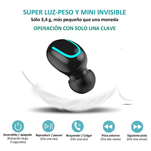 COOLEAD Mini Auricular Bluetooth 5.0 Inalámbrico Singular TWS Estéreo In Ear Auricular Micrófono Manos Libres con Caja de Carga Portátil Auricular para Deporte iPhone Samsung Huawei Android iOS