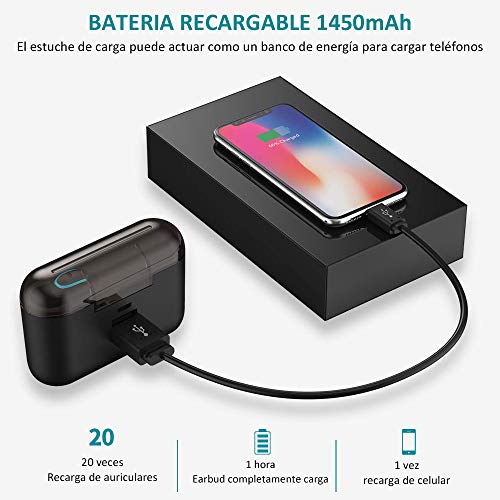 COOLEAD Mini Auricular Bluetooth 5.0 Inalámbrico Singular TWS Estéreo In Ear Auricular Micrófono Manos Libres con Caja de Carga Portátil Auricular para Deporte iPhone Samsung Huawei Android iOS