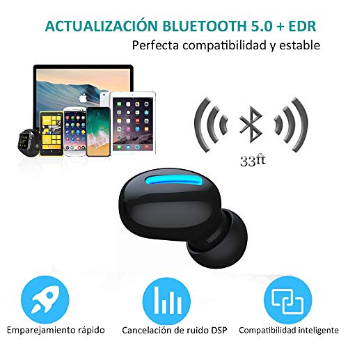 COOLEAD Mini Auricular Bluetooth 5.0 Inalámbrico Singular TWS Estéreo In Ear Auricular Micrófono Manos Libres con Caja de Carga Portátil Auricular para Deporte iPhone Samsung Huawei Android iOS
