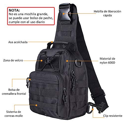 COOLEAD Mochila Militar Hombre Triangular Crossbody Bandolera Táctica Impermeable Portátil Bolso Pecho Durable Tela Oxford Cómodo Bolso Cruzados para Trekking Camping Cazar Acampada Senderismo(Negro)