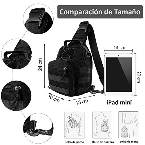 COOLEAD Mochila Militar Hombre Triangular Crossbody Bandolera Táctica Impermeable Portátil Bolso Pecho Durable Tela Oxford Cómodo Bolso Cruzados para Trekking Camping Cazar Acampada Senderismo(Negro)