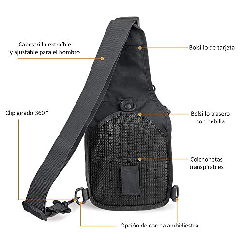 COOLEAD Mochila Militar Hombre Triangular Crossbody Bandolera Táctica Impermeable Portátil Bolso Pecho Durable Tela Oxford Cómodo Bolso Cruzados para Trekking Camping Cazar Acampada Senderismo(Negro)