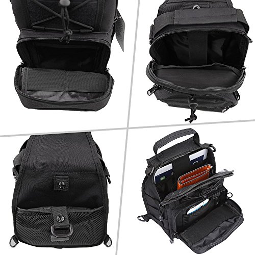 COOLEAD Mochila Militar Hombre Triangular Crossbody Bandolera Táctica Impermeable Portátil Bolso Pecho Durable Tela Oxford Cómodo Bolso Cruzados para Trekking Camping Cazar Acampada Senderismo(Negro)