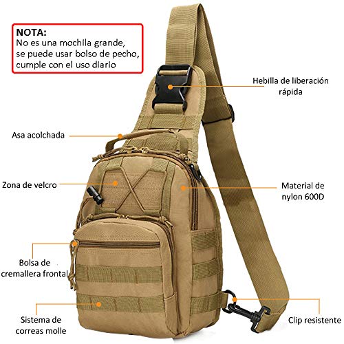 COOLEAD Mochila Militar Hombre Triangular Crossbody Bandolera Táctica Impermeable Portátil Bolso Pecho Durable Tela Oxford Cómodo Bolso Cruzados para Trekking Camping Cazar Acampada Senderismo(Caqui)