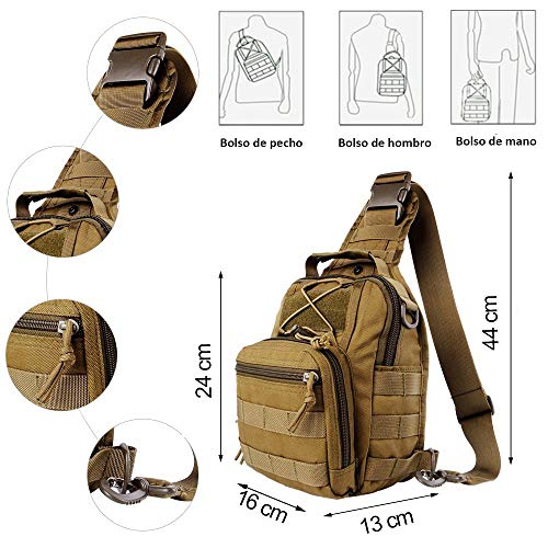 COOLEAD Mochila Militar Hombre Triangular Crossbody Bandolera Táctica Impermeable Portátil Bolso Pecho Durable Tela Oxford Cómodo Bolso Cruzados para Trekking Camping Cazar Acampada Senderismo(Caqui)