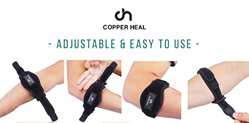 COPPER HEAL Codera Deportiva Adjustable - Soporte Antebrazo Recuperación medica Codo Tenista Epicondilitis Lateral crossfit Sport Coderas padel tendinitis Tenis baloncesto Golf elbow support