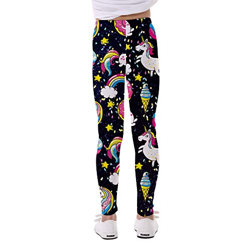 Coralup Mallas elásticas coloridas para niñas pequeñas, con impresión 3D, pantalones casuales, longitud completa, 2 – 10 años Calavera+unicornio 5-6 Años