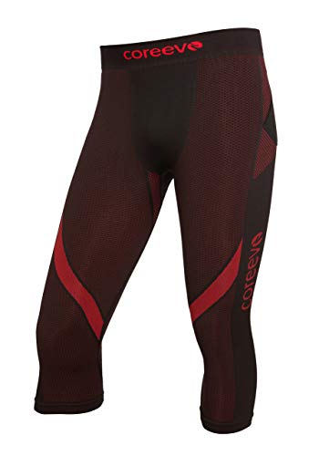 coreevo - Mallas compresivas Compression 3/4 Pirata Running/Trail Running, Talla XL, Color Negro/Rojo