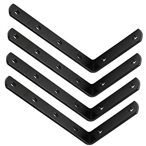 Corner Brace ETSAMOR Soporte de ángulo 90 Grado forma de L 4pcs soporte de esquina 126 x 80 x 3mm espesar soporte negro para estante de carga pared colgantes con tornillos