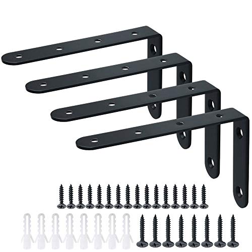 Corner Brace ETSAMOR Soporte de ángulo 90 Grado forma de L 4pcs soporte de esquina 126 x 80 x 3mm espesar soporte negro para estante de carga pared colgantes con tornillos