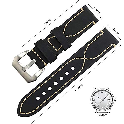 Correas De Reloj con Correa De Reloj De Cuero De Los Hombres Correa De Hebilla De Acero De Moda Reloj De Reemplazo con Accesorios para Todas Las Marcas Relojes con 24mm Negro