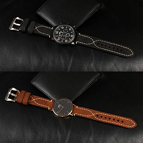 Correas De Reloj con Correa De Reloj De Cuero De Los Hombres Correa De Hebilla De Acero De Moda Reloj De Reemplazo con Accesorios para Todas Las Marcas Relojes con 24mm Negro