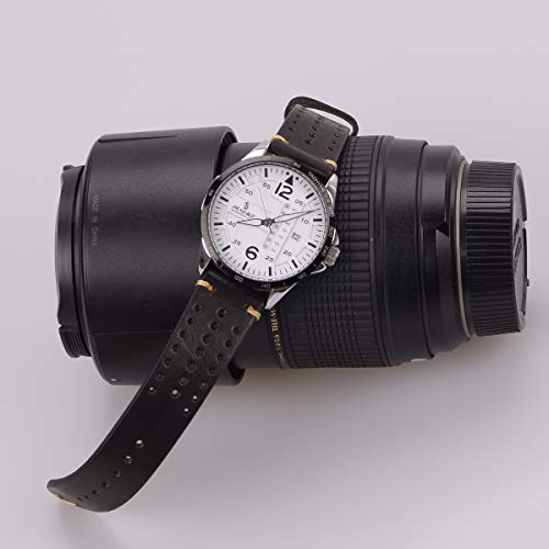 Correas de Reloj de Cuero de Carreras de 20 mm, Cada Correa de Repuesto Negra bronceada Vegetal Transpirable Negro