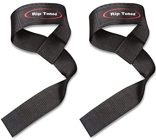 Correas para levantamiento de pesas de Rip Toned (par) - Algodón - Acolchado de neopreno - Muñequeras para levantamiento de pesas, culturismo, CrossFit, entrenamiento de fuerza, levantamiento de potencia (powerlifting), artes marciales mixtas (MMA), negro