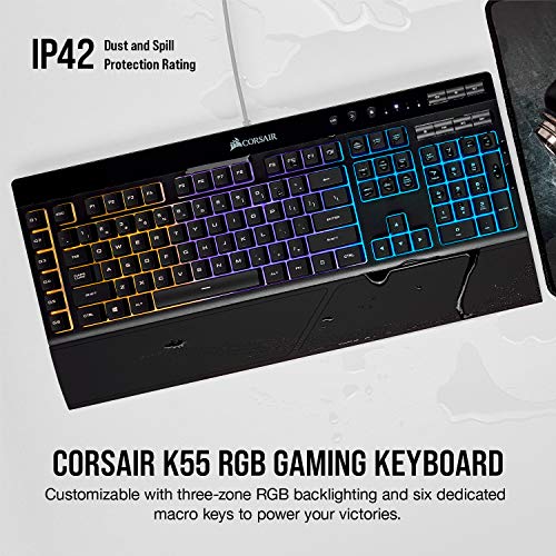 Corsair K55 RGB - Teclado (Alámbrico, USB, Interruptor de Membrana, QWERTY, LED RGB, Negro)