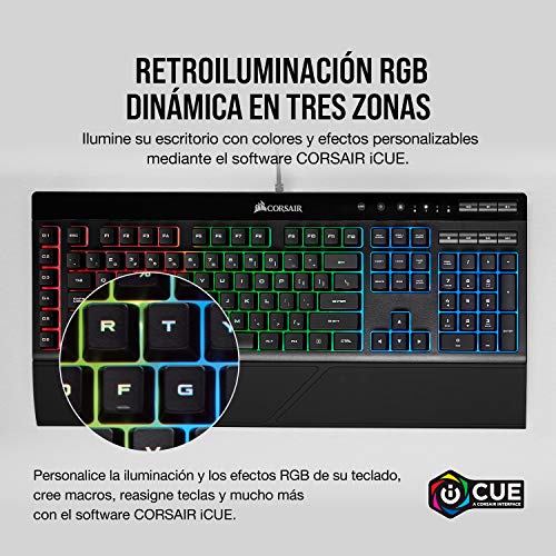 Corsair K55 RGB - Teclado Gaming (retroiluminación multicolor RGB, QWERTY), negro [España]