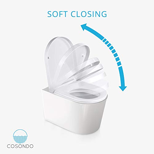 Cosondo D-Forma Tapa wc universal Asiento para inodoro inteligente de cierre suave y lento descenco antibacterial desmontaje rapdio plástico duro y blanco fácil limpieza