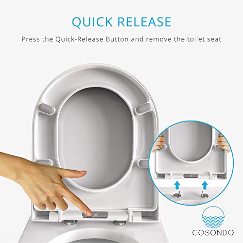 Cosondo D-Forma Tapa wc universal Asiento para inodoro inteligente de cierre suave y lento descenco antibacterial desmontaje rapdio plástico duro y blanco fácil limpieza