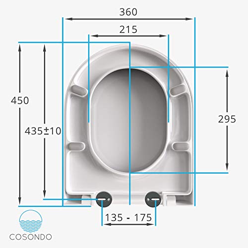 Cosondo D-Forma Tapa wc universal Asiento para inodoro inteligente de cierre suave y lento descenco antibacterial desmontaje rapdio plástico duro y blanco fácil limpieza