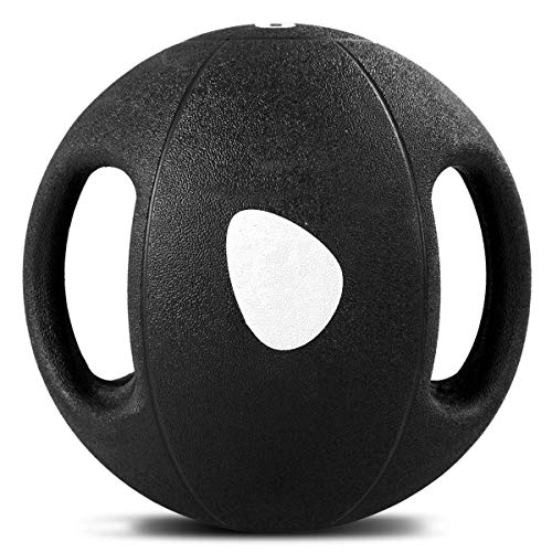 COSTWAY Balón Medicinal de Ejercicio Gimnasia Yoga de Goma con Asas Color Negro Selección de Peso 2-9KG (26.5 x 26.5 x 26.5CM, 7)