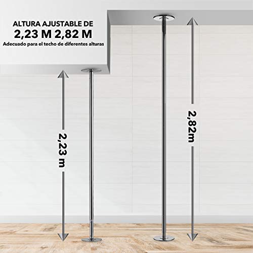 COSTWAY Barra de Baile Profesional Estática y Giratoria Pole Dance de 45 mm Altura Ajustable de 2,23 m a 2,82 m para Hogar Club