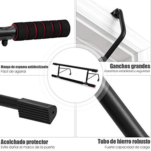 COSTWAY Barra de Dominadas para Puerta sin Tornillo Barra de Tracción Carga hasta 200KG para Entrenamiento Fitness en Casa Gimnasio