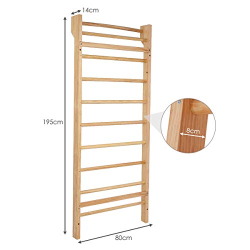 COSTWAY Escalera Sueca Barras de Pared 195x80x14cm Madera Espaldera para Gimnasio Fitness Casa Deportiva Carga hasta 150 kg