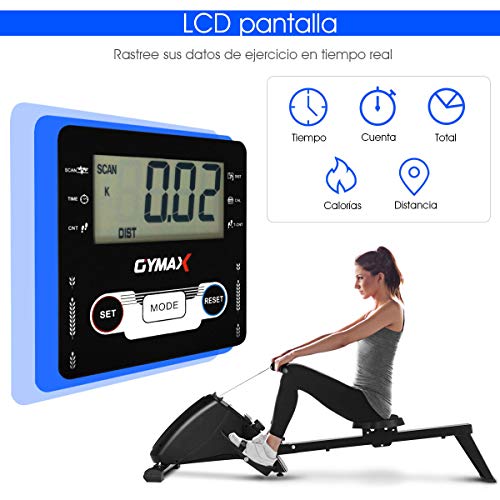 COSTWAY Máquina de Remo Magnética Plegable para Gimnasio en Casa con Resistencia de 10 Etapas y Monitor LCD Carga hasta 120kg Negro