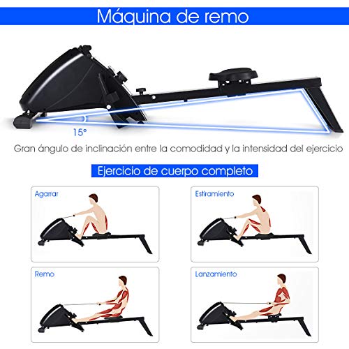 COSTWAY Máquina de Remo Magnética Plegable para Gimnasio en Casa con Resistencia de 10 Etapas y Monitor LCD Carga hasta 120kg Negro