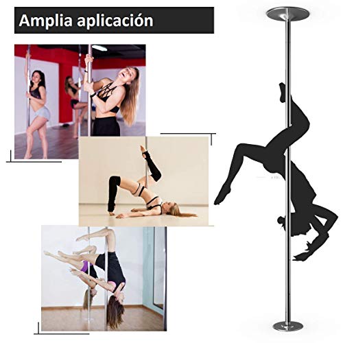 COSTWAY Pole Dance Barra de Baile Giratoria de 45 mm de Acero Inoxidable Profesional Altura Ajustable Danza Ejercicio