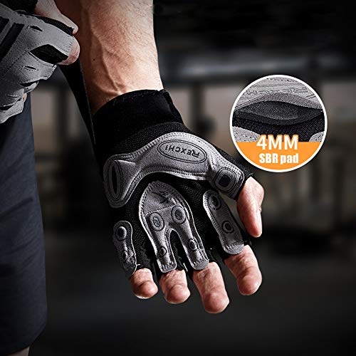 COTOP Guantes de Gimnasia, Guantes Transpirables con protección Completa para la muñeca y la Palma, Guantes de Medio Dedo Resistentes al Desgaste para Hombres y Mujeres (Gris, XL)