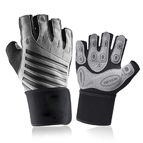 COTOP Guantes de Gimnasia, Guantes Transpirables con protección Completa para la muñeca y la Palma, Guantes de Medio Dedo Resistentes al Desgaste para Hombres y Mujeres (Gris, XL)