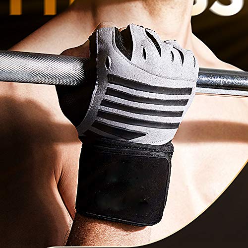 COTOP Guantes de Gimnasia, Guantes Transpirables con protección Completa para la muñeca y la Palma, Guantes de Medio Dedo Resistentes al Desgaste para Hombres y Mujeres (Gris, L)