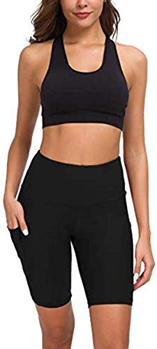 COTOP Pantalones Cortos de Yoga para Correr, Pantalones Cortos Deportivos de Cintura Alta con Bolsillos Laterales para Mujeres (L)