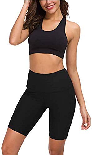 COTOP Pantalones Cortos de Yoga para Correr, Pantalones Cortos Deportivos de Cintura Alta con Bolsillos Laterales para Mujeres (L)