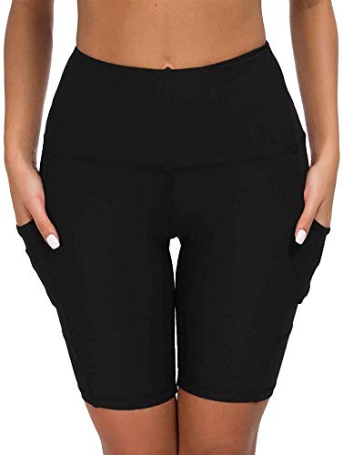 COTOP Pantalones Cortos de Yoga para Correr, Pantalones Cortos Deportivos de Cintura Alta con Bolsillos Laterales para Mujeres (L)