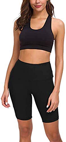 COTOP Pantalones cortos de yoga para correr, pantalones cortos deportivos de cintura alta con bolsillos laterales para mujeres ( S )