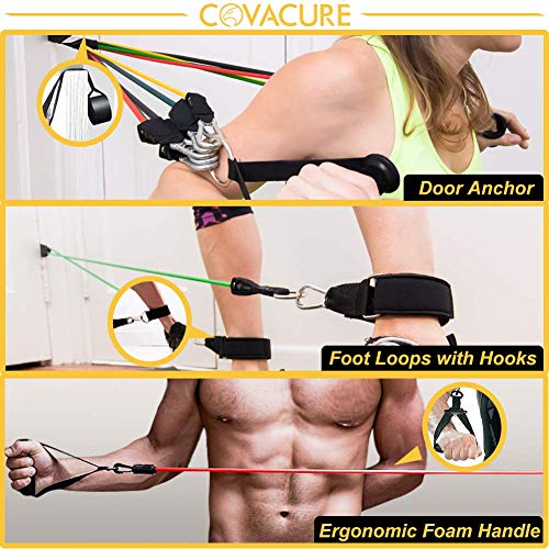 COVACURE Juego de bandas de resistencia para piernas y glúteos, hasta 68 kg, bandas elásticas de entrenamiento con 5 tubos de fitness para hombres y mujeres, anclaje de puerta, correas de tobillo