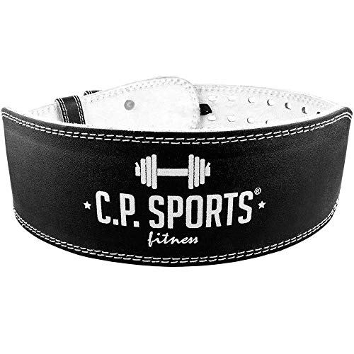 C.P. Sports – Cinturón para Entrenamiento con Pesas (Piel) Schwarz/Innenfläche Weiß Talla:Large