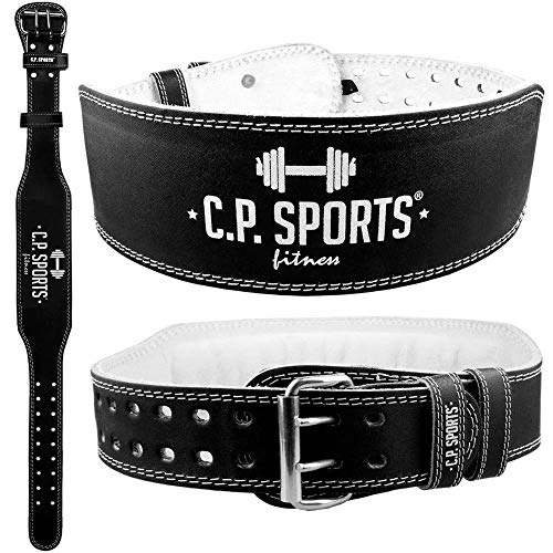 C.P. Sports – Cinturón para Entrenamiento con Pesas (Piel) Schwarz/Innenfläche Weiß Talla:Large