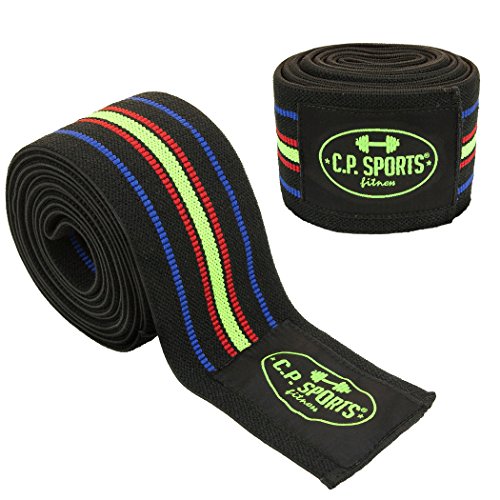 C.P. Sports Powerlifting - Rodillera (250 cm, extralarga), color negro, azul, rojo y amarillo