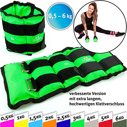 C.P. Sports Puños de peso, pesa pies y muñeca, crossfit, fitness, yoga, artes marciales, aeróbicos, gimnasia 2X 0,5kg – 2X 1kg - 2X 1,5kg - 2X 2kg - 2X 2,5kg - 2X 3kg-2x 4kg-2x 5kg-2x 6kg (6,0)