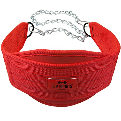 C.P. Sports Trainings Dip - Cinturón para dip (cadena larga, talla única), color negro o rojo