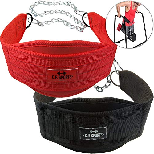 C.P. Sports Trainings Dip - Cinturón para dip (cadena larga, talla única), color negro o rojo