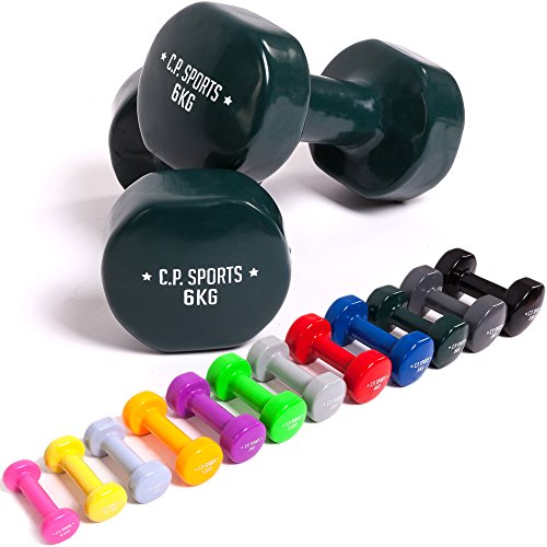 C.P.Sports Mancuernas Antideslizantes 0,5; 0,75; 1,0; 1,5; 2; 2,5; 3; 4; 5; 6; 8; 10 kg. Pesas Cortas, Mancuernas de Vinilo, Pesas, Mancuernas para Hacer Ejercicio.