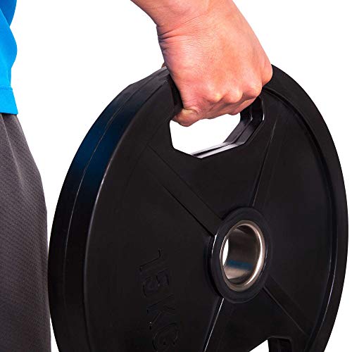 C.P.Sports olímpico Discos de peso 50 mm como pares - hierro fundido o engomado, 0,5 kg - 30 kg con mango agujero para levantamiento de pesas, 1 par de discos de fundición de goma, tamaño 1,25 kg